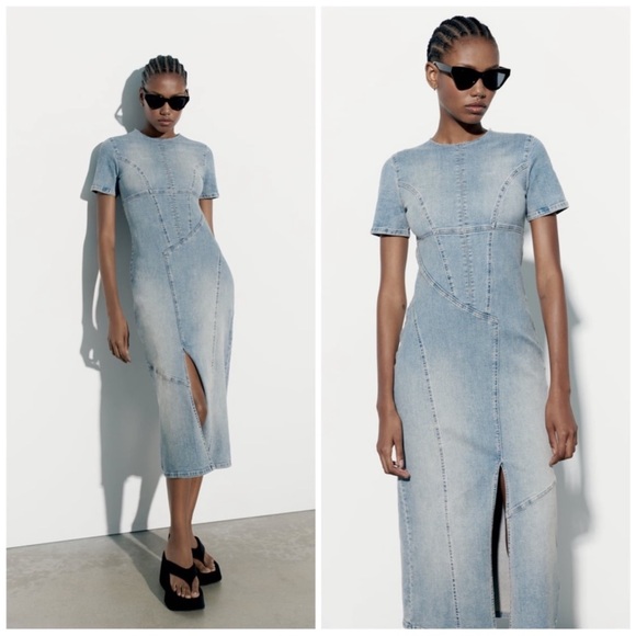 Zara TRF DENIM MIDI DRESS - Picture 4 of 14
